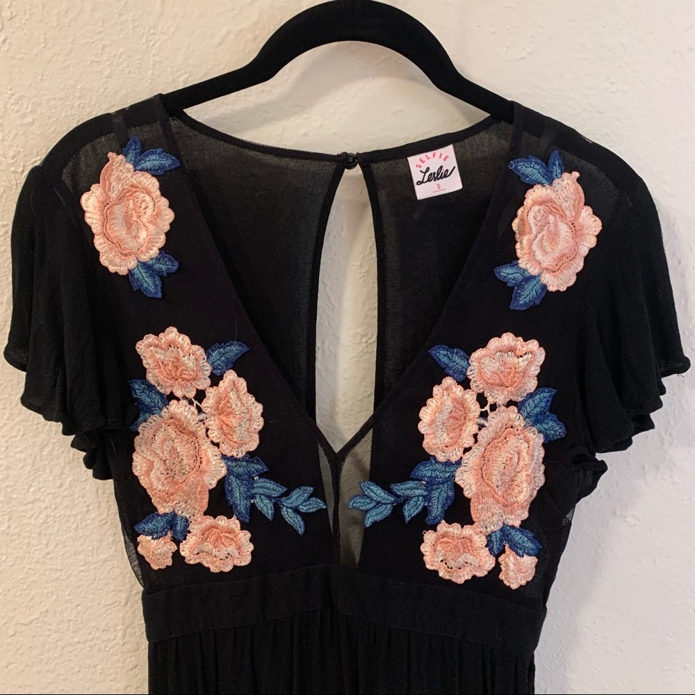 Selfie Leslie Floral Embroidered Black Dress